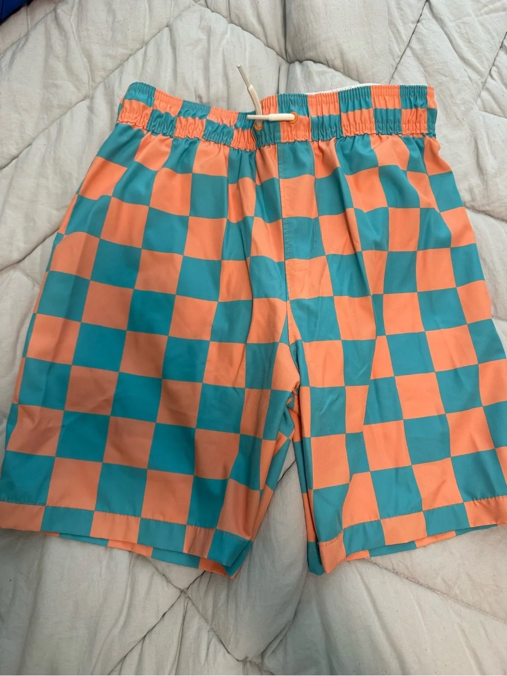 Abercrombie KIDS Checkerboard Swim Shorts in Teal and Orange
